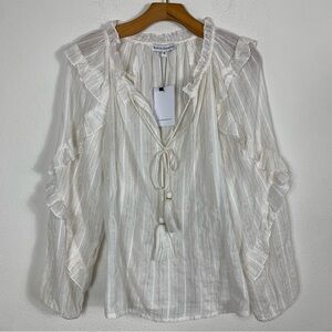 Karina Grimaldi Nora Long Sleeve Metallic Ruffle Top NWT Medium